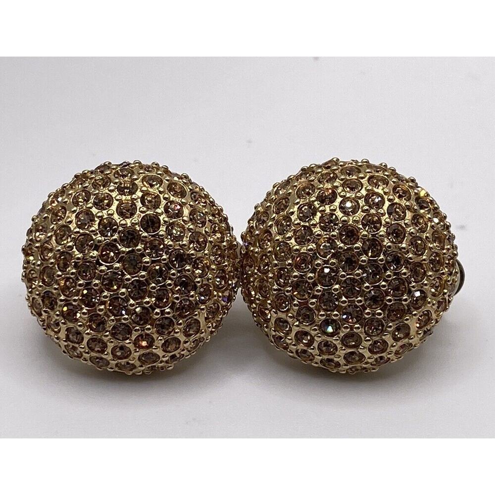 Carolee Round Gold Tone Signed Rhinestone Clip Earrings Vintage